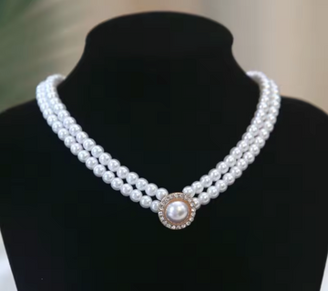 Double-Strand Pearl Collar with Crystal Medallion