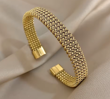 Gold Woven Mesh Open Cuff Bracelet