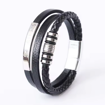 Men’s Multi-Strand Leather & Steel Magnetic Bracelet