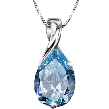 Silver Twist Blue Teardrop Pendant Necklace