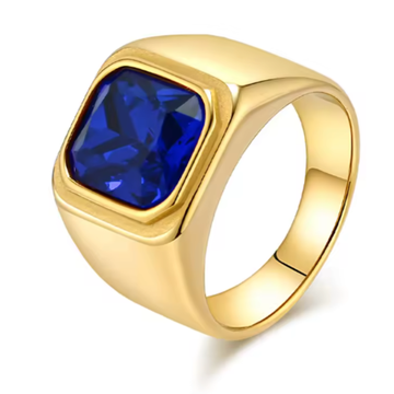 Men’s Gold Style Bezel Signet Ring – Sapphire Blue