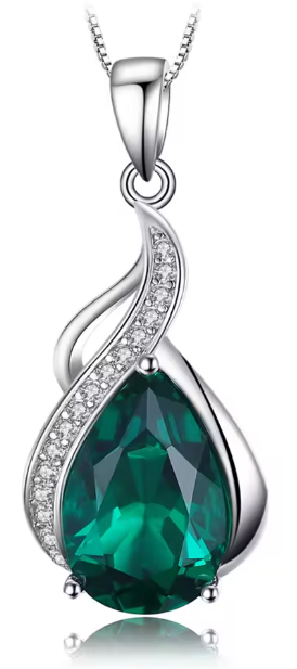 Emerald Teardrop Pavé Swirl Pendant Necklace