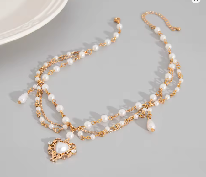 Layered Pearl & Filigree Heart Charm Necklace