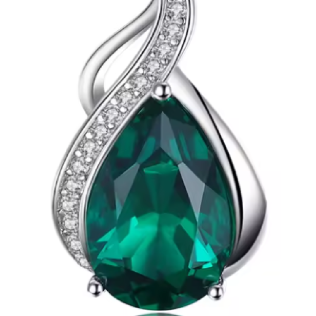 Emerald Teardrop Pavé Swirl Pendant Necklace